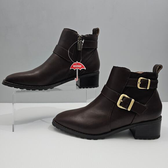 NEW Blondo Shantel Ankle Bootie Womens 8 Brown Leather Waterproof Moto Western - Picture 2 of 14